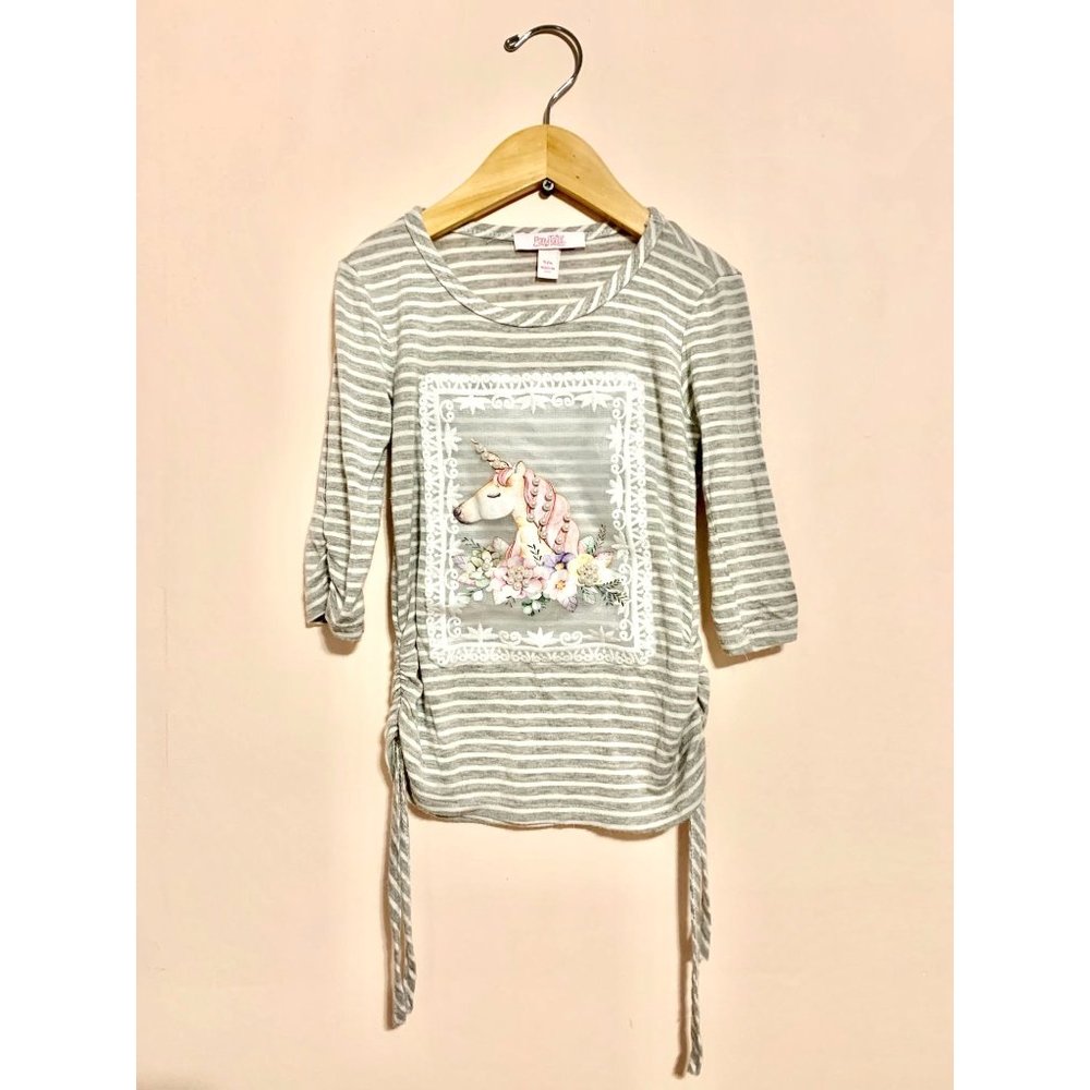 PONYTAILS  GIRLS SIZE 5-6 BEAUTIFUL STRIPED SHIRT  WITH ADORABLE UNICORN WITH BE